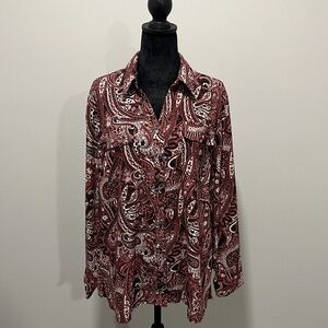 Notations, Long sleeve, Button-down Blouse, Burgundy, Size 1X